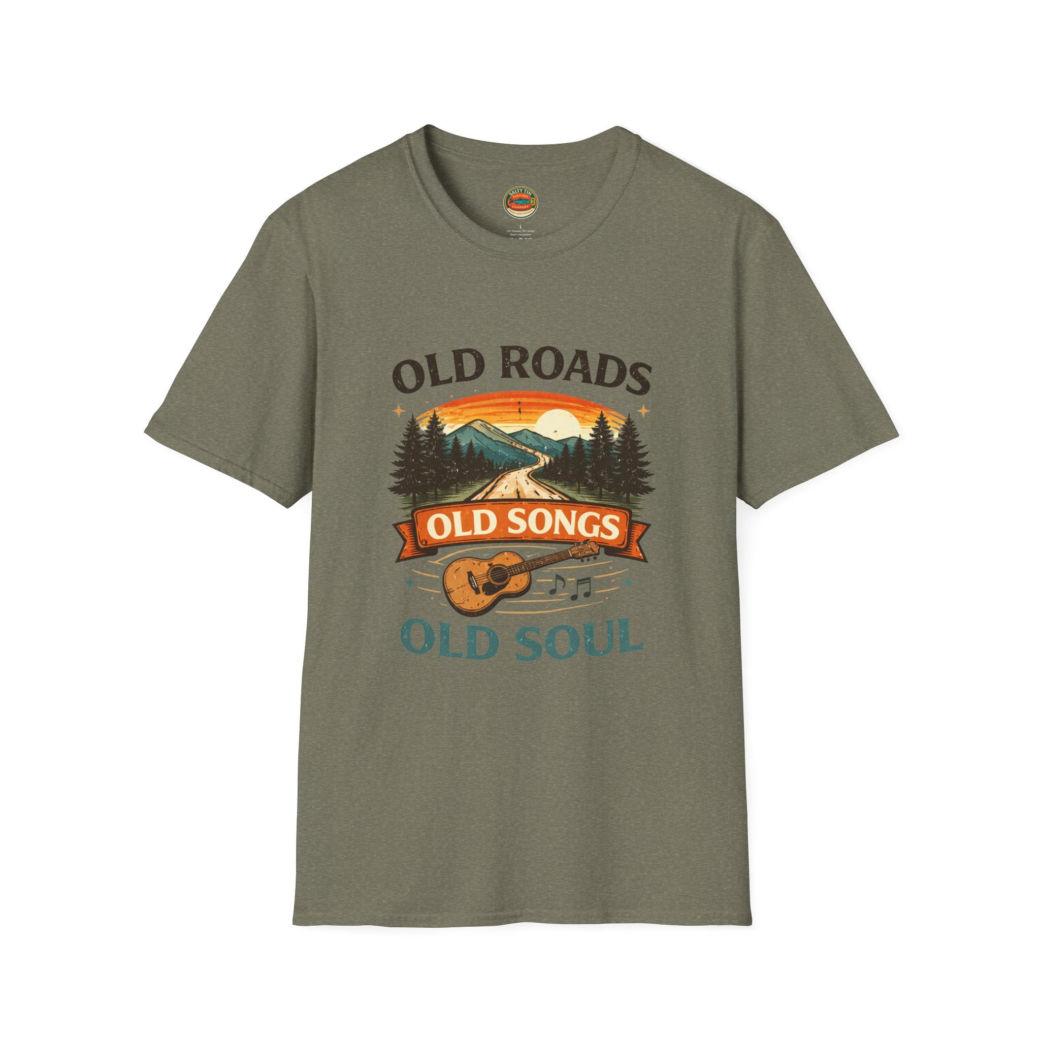 Old Roads Old Songs Old Soul T-Shirt – Vintage Guitar & Mountain Graphic - Creations by Chris and Carlos