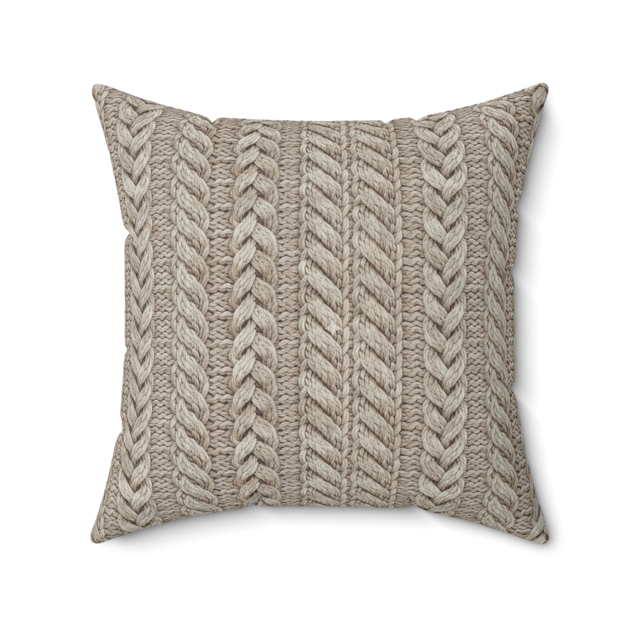 Plumstead Manor Knit Texture Square Pillow — Cozy Beige Spun Polyester Throw Pillow - Creations by Chris and Carlos