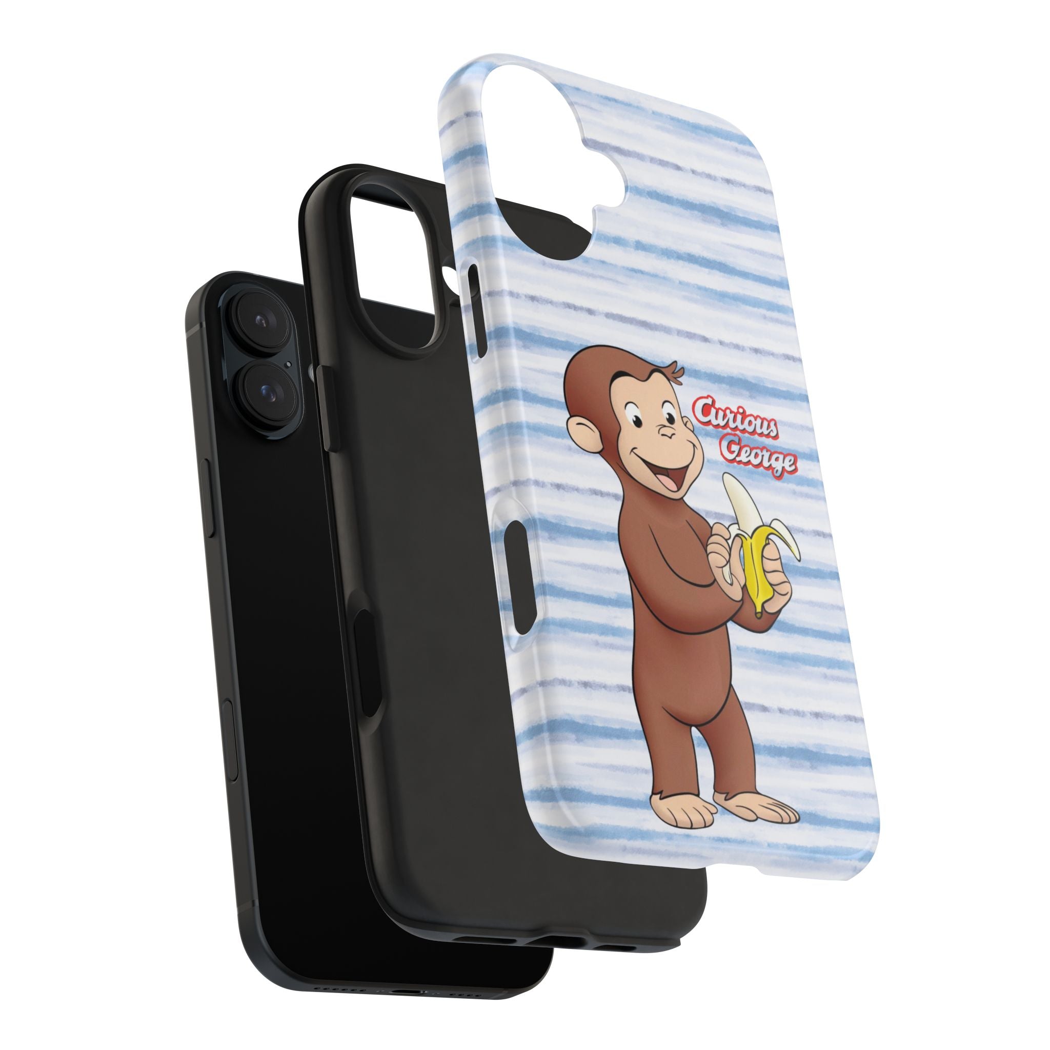 Curious George Banana Tough Phone Case — Cute Kids iPhone Cover, Blue Stripe Protective Case - Creations by Chris and Carlos