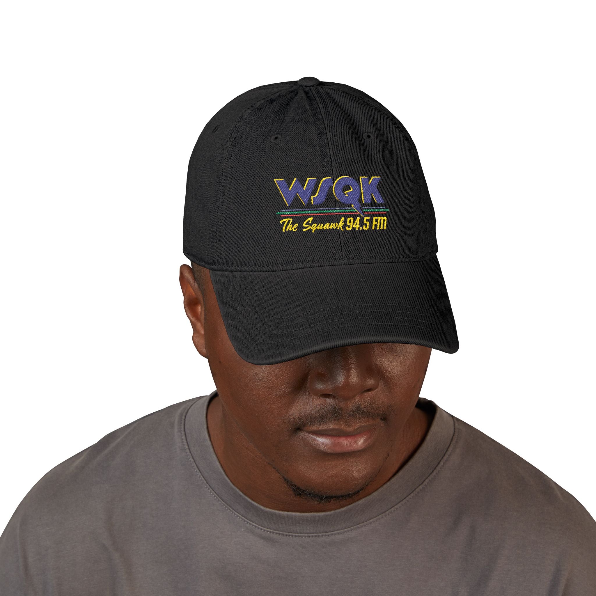 WSQK 94.5 FM Embroidered Denim Hat - Retro Radio Logo Cap - Creations by Chris and Carlos