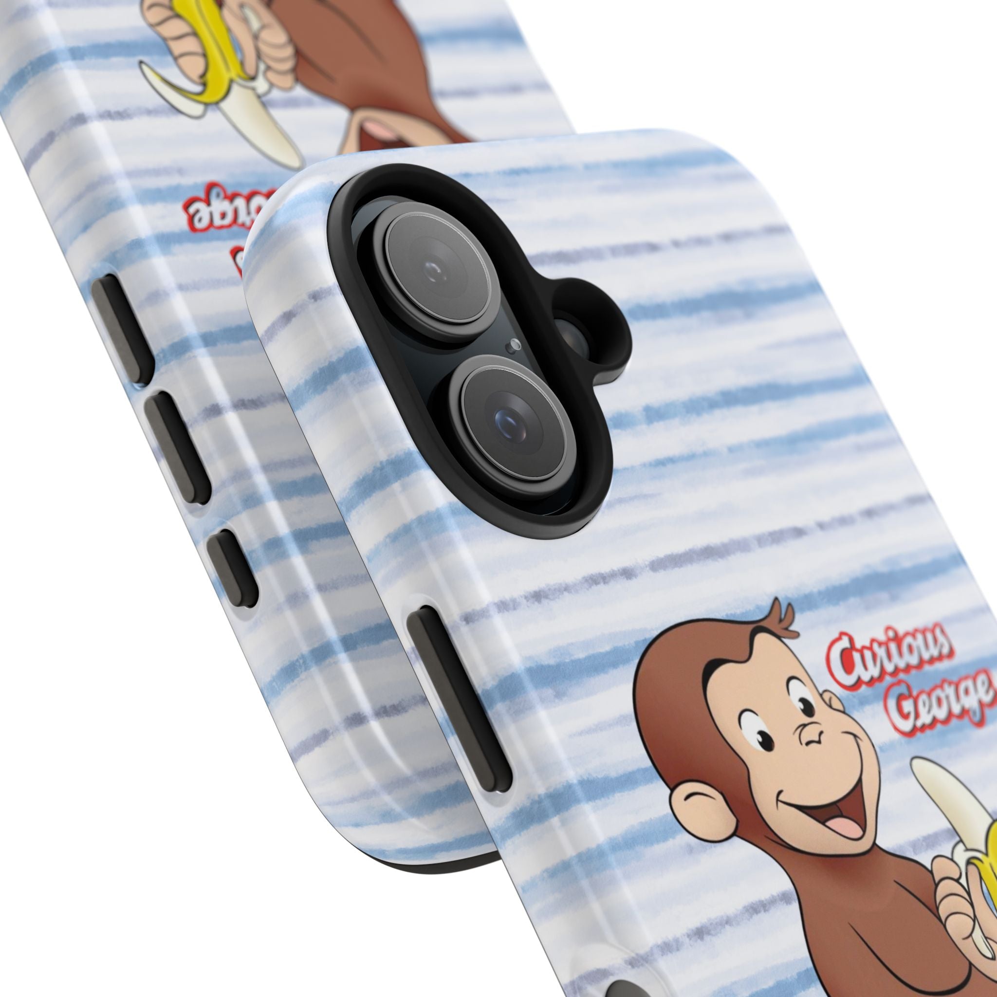 Curious George Banana Tough Phone Case — Cute Kids iPhone Cover, Blue Stripe Protective Case - Creations by Chris and Carlos