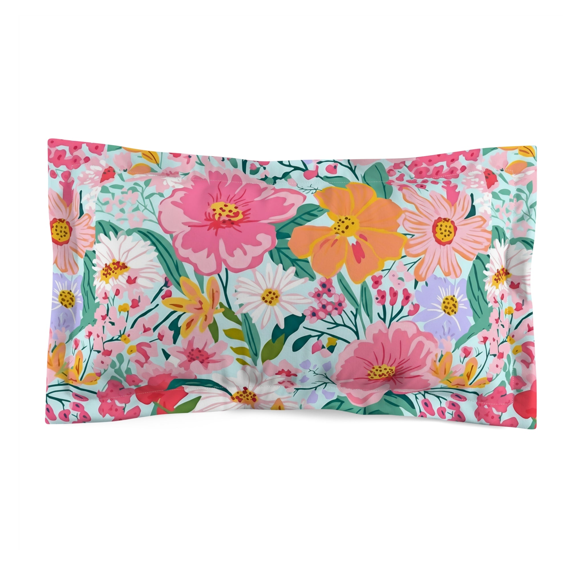 The Artisanal Flora Gallery Floral Garden Pillow Sham — Bright Pink & Yellow Microfiber Floral Bedding - Creations by Chris and Carlos