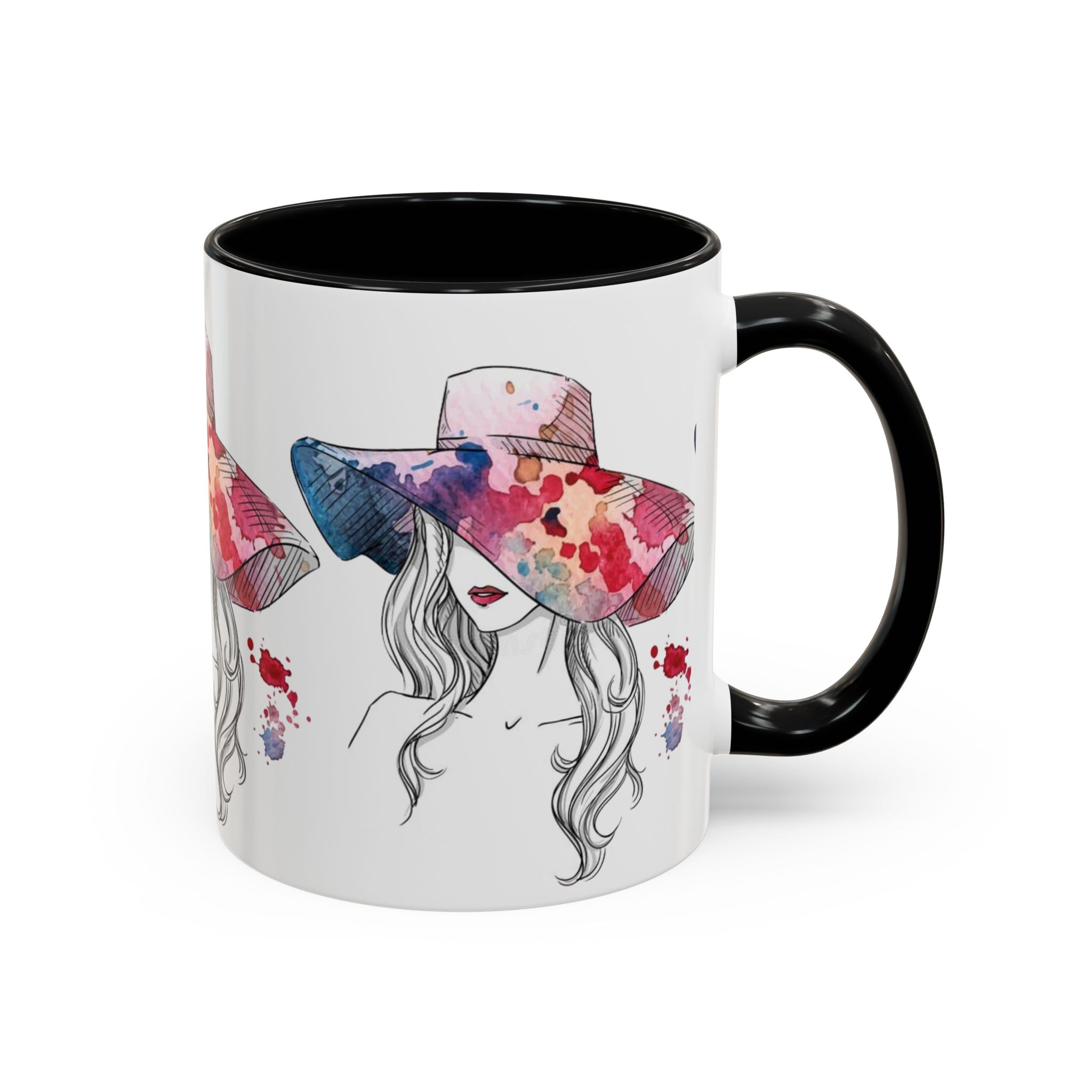 Watercolor Sun Hat Coffee Mug - Chic Fashion Illustration Accent Mug (11/15oz) - Creations by Chris and Carlos
