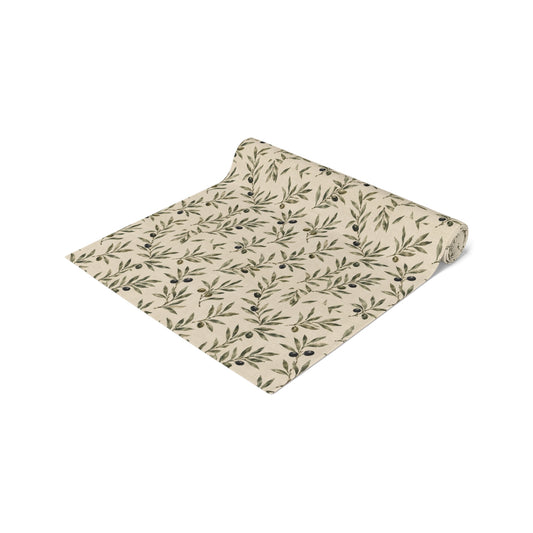 Olive Branch Table Runner — Neutral Botanical Linen-Style Decor - Creations by Chris and Carlos