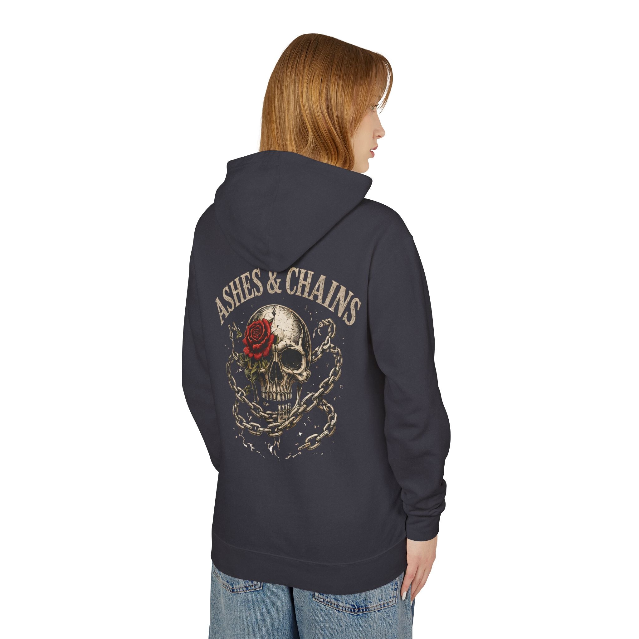 Skull & Rose Hoodie — "Ashes & Chains" Graphic Lightweight Hooded Sweatshirt - Creations by Chris and Carlos