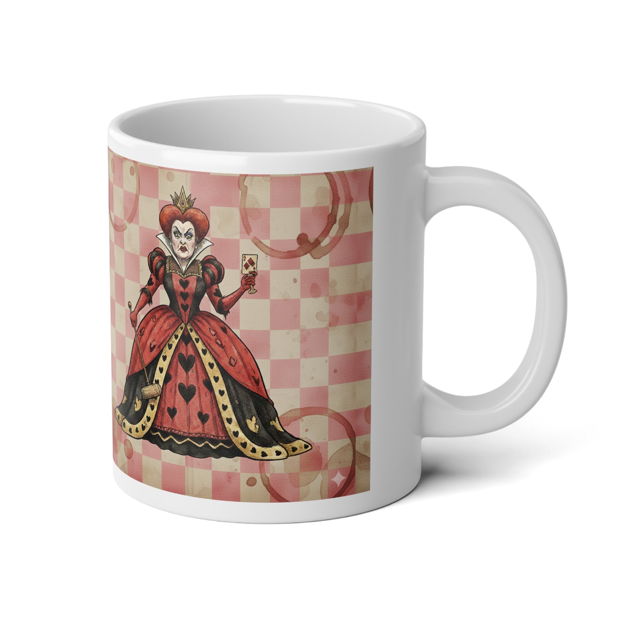 Queen of Hearts Checkerboard 20oz Jumbo Mug — Vintage Alice-Inspired Tea Cup - Creations by Chris and Carlos