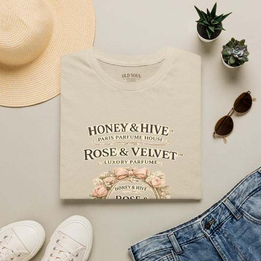 Rose & Velvet Parfum Shirt — Honey & Hive Vintage Floral Tee - Creations by Chris and Carlos