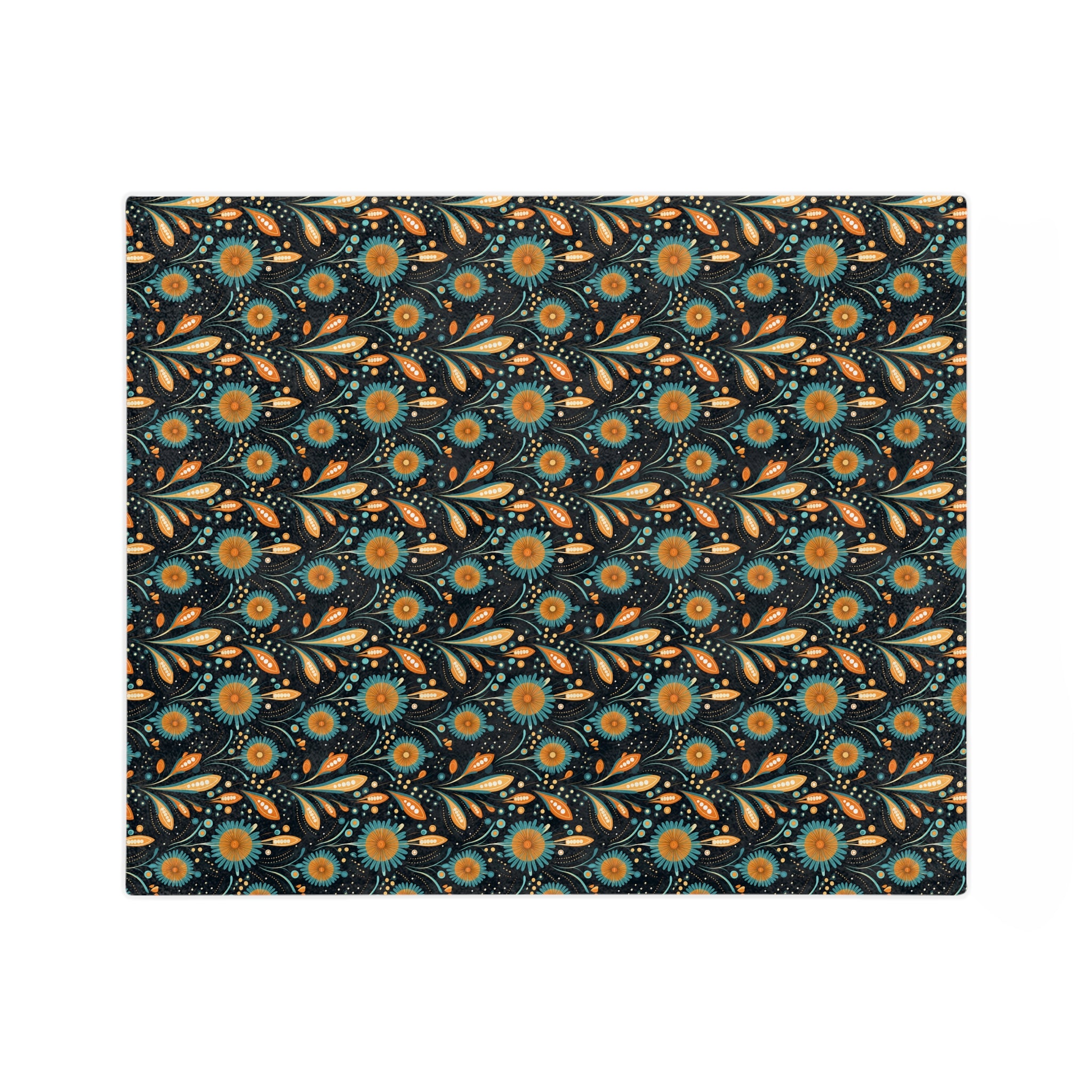 Sol y Alegría (Sun and Joy) Collection-Floral Velvet Throw Blanket Teal & Gold Microfiber Pattern - Creations by Chris and Carlos