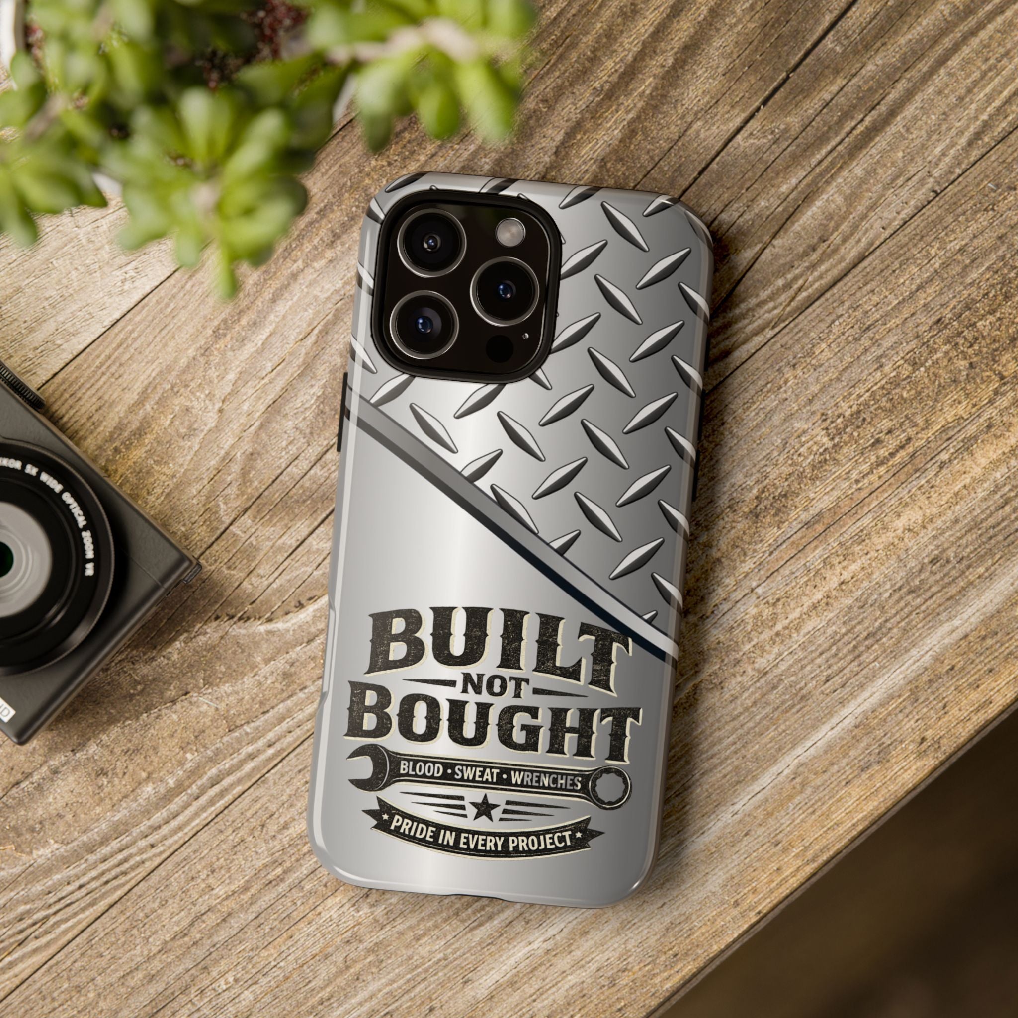 Built Not Bought Metal Diamond-Plate Phone Case — Rugged Tool Lover Gift - Creations by Chris and Carlos