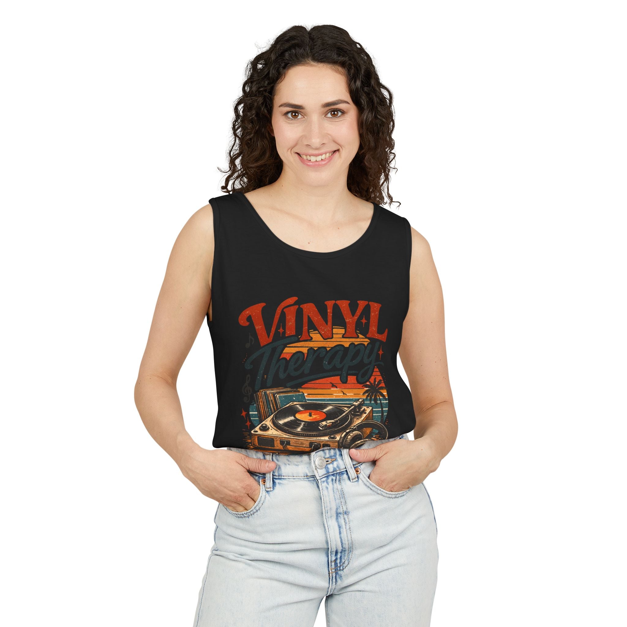 Vinyl Therapy Tank Top — Retro Record Player Music Shirt - Creations by Chris and Carlos