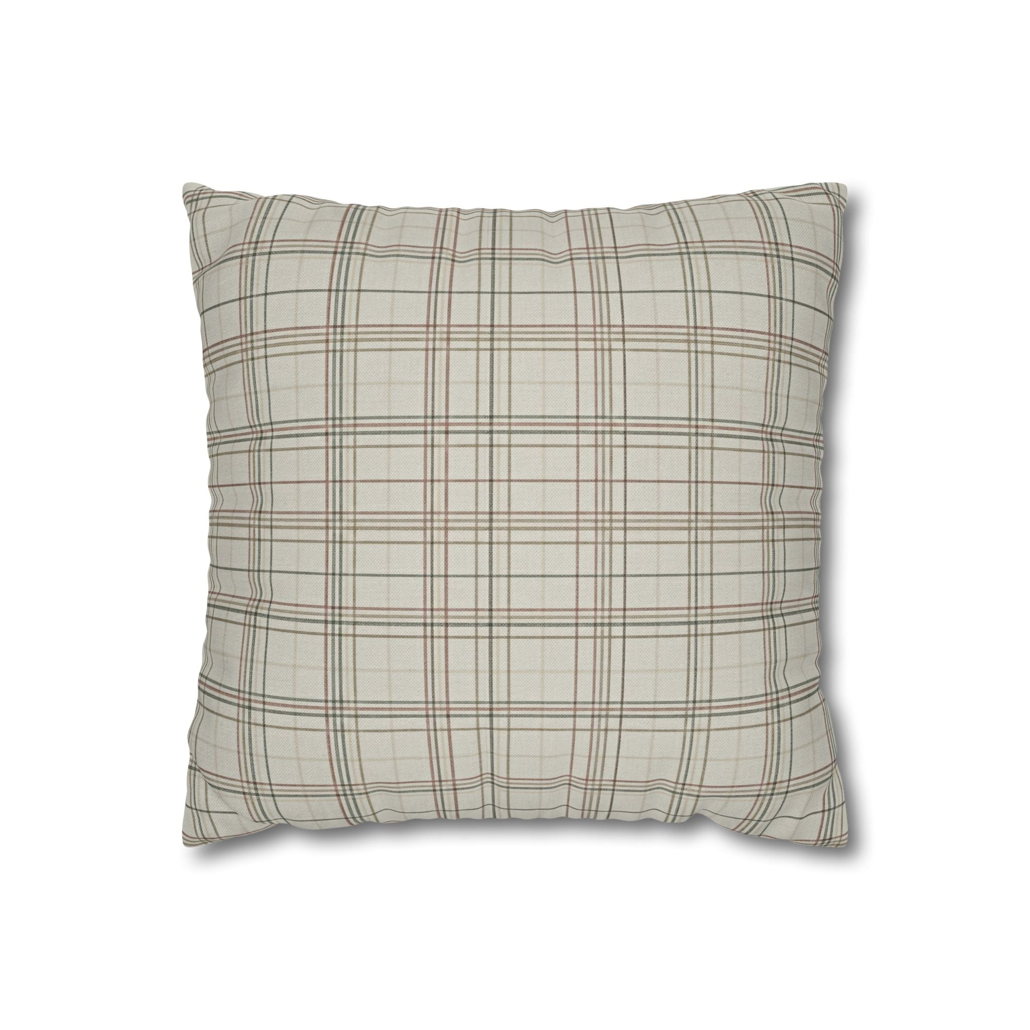 Plaid Farmhouse Pillowcase — Neutral Beige Check Square Throw Pillow Cover - Creations by Chris and Carlos