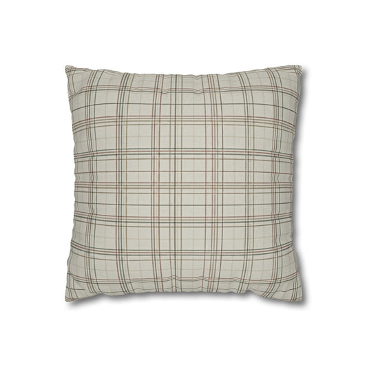 Plaid Farmhouse Pillowcase — Neutral Beige Check Square Throw Pillow Cover - Creations by Chris and Carlos