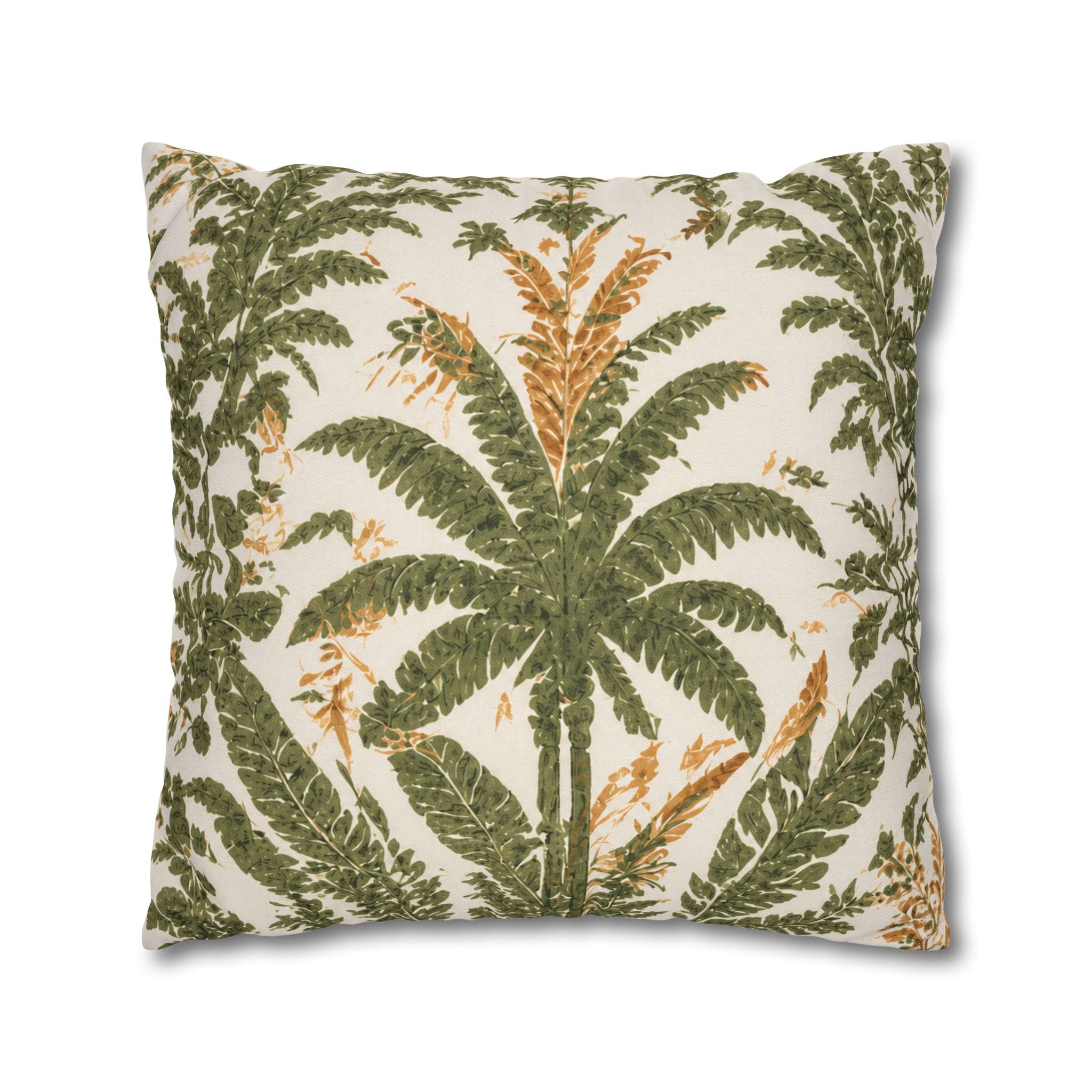 Palm Tree Decorative Pillowcase — Tropical Green Botanical Square Pillow - Creations by Chris and Carlos
