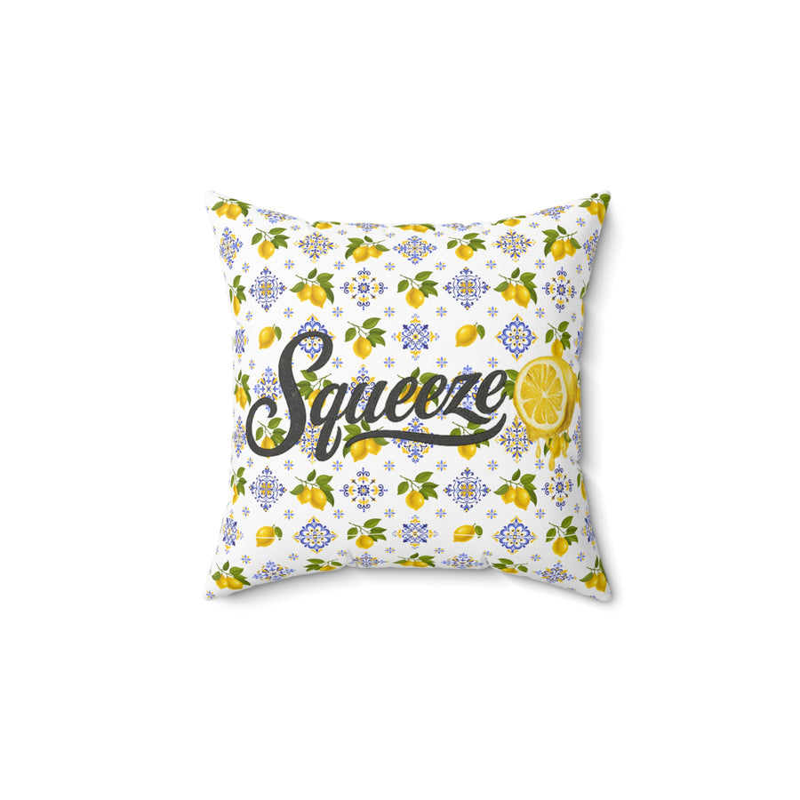Lemon Squeeze Decorative Pillow — Citrus Pattern Spun Polyester Square Cushion
