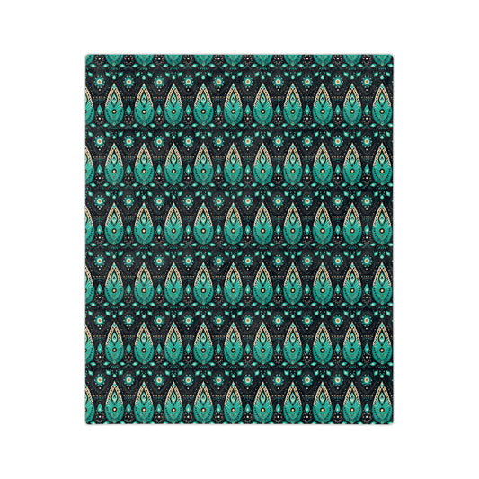 Sol y Alegría (Sun and Joy) Collection-Teal Paisley Velveteen Microfiber Blanket Soft Boho Throw for Bedroom & Travel - Creations by Chris and Carlos