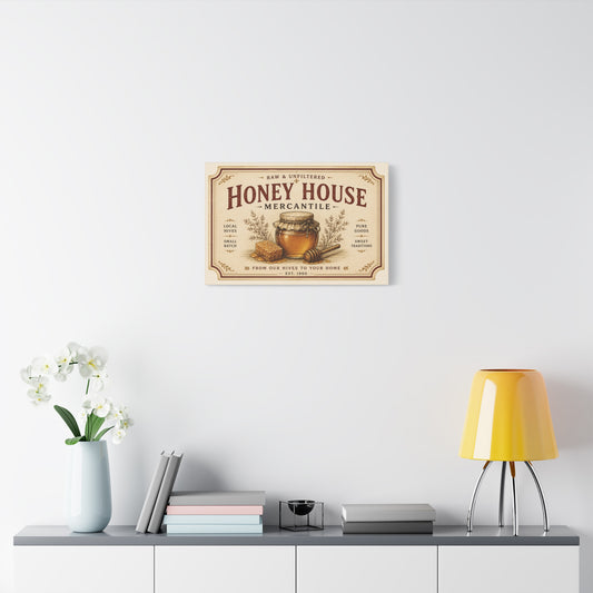 Honey House Mercantile Canvas Print — Rustic Honey Jar Wall Art - Creations by Chris and Carlos