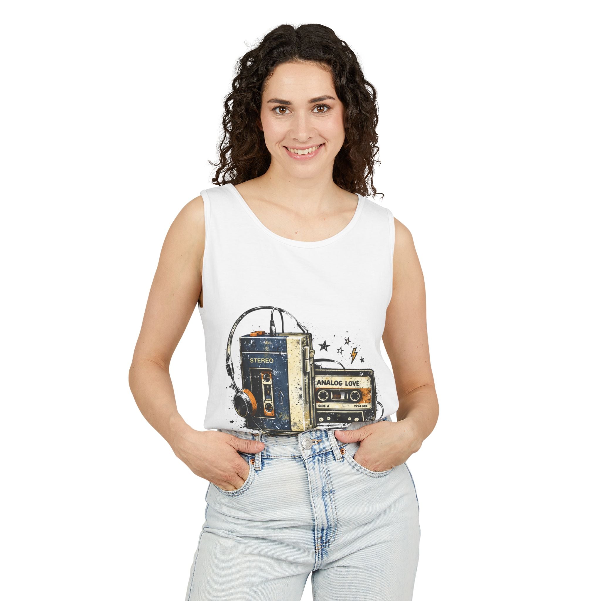 Analog Mode Tank Top — Retro Cassette & Headphones Vintage Music Tee - Creations by Chris and Carlos