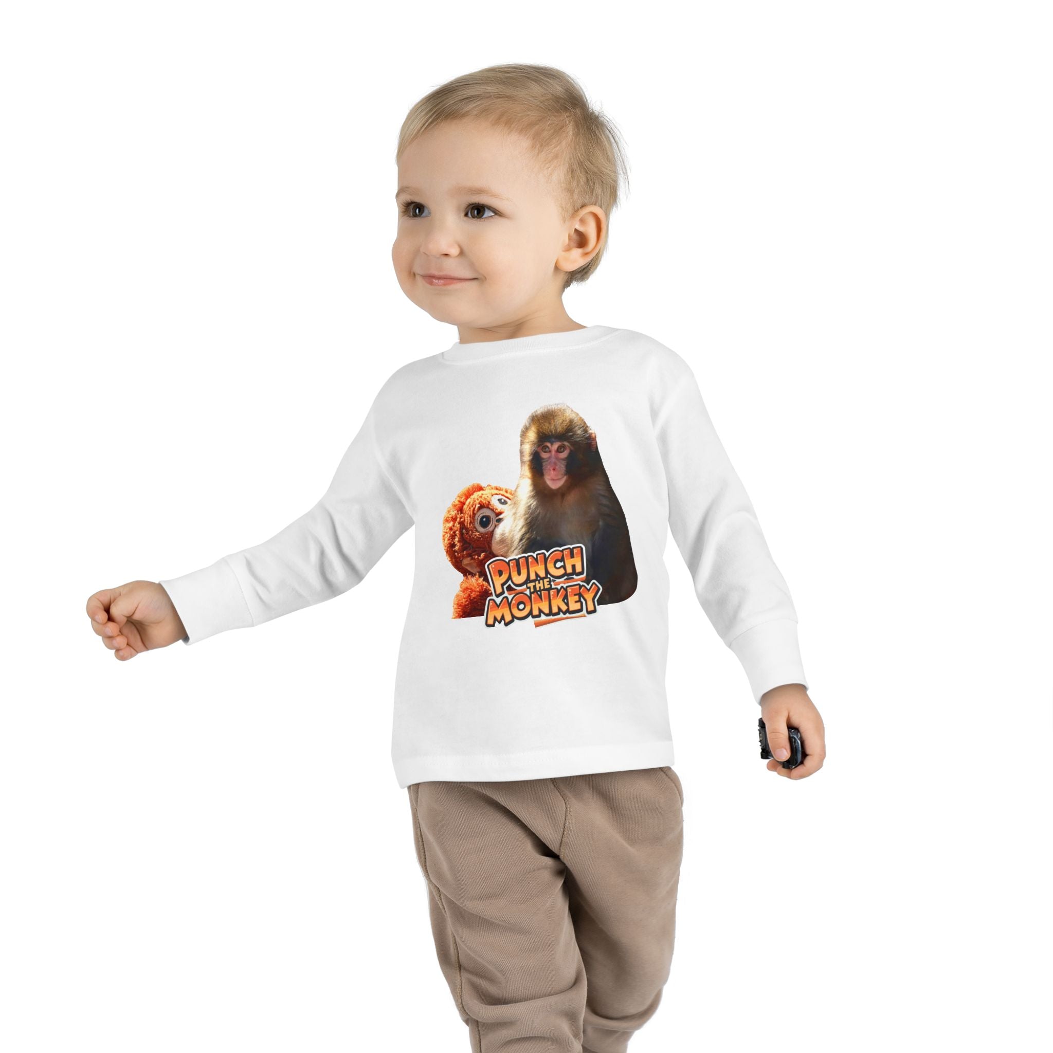 Punch Monkey Toddler Long Sleeve Tee Cute Monkey & Plush Character Shirt for Kids - Creations by Chris and Carlos