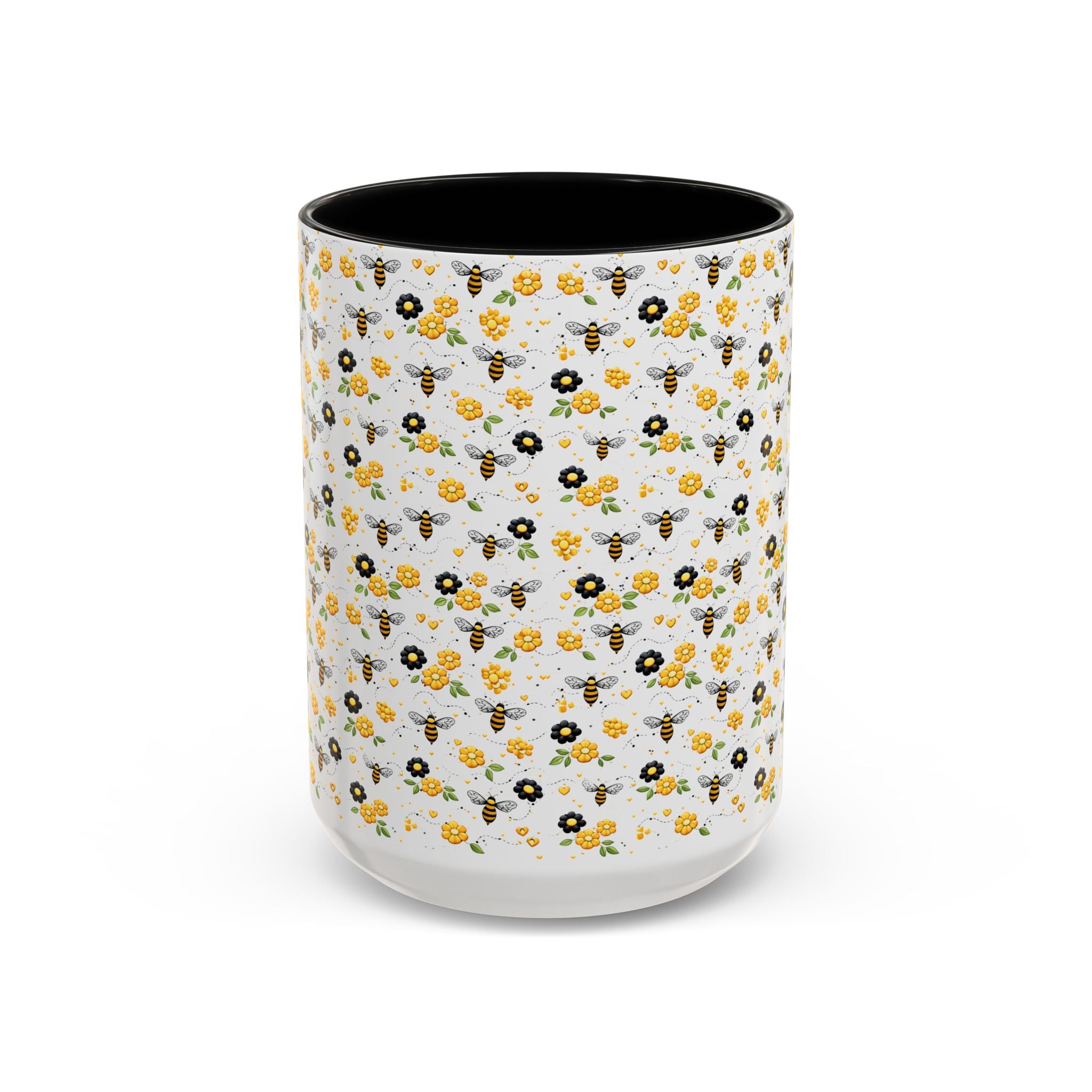 Bee & Yellow Floral Accent Coffee Mug – Cute Spring Floral Pattern (11/15oz) - Creations by Chris and Carlos