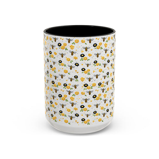 Bee & Yellow Floral Accent Coffee Mug – Cute Spring Floral Pattern (11/15oz) - Creations by Chris and Carlos