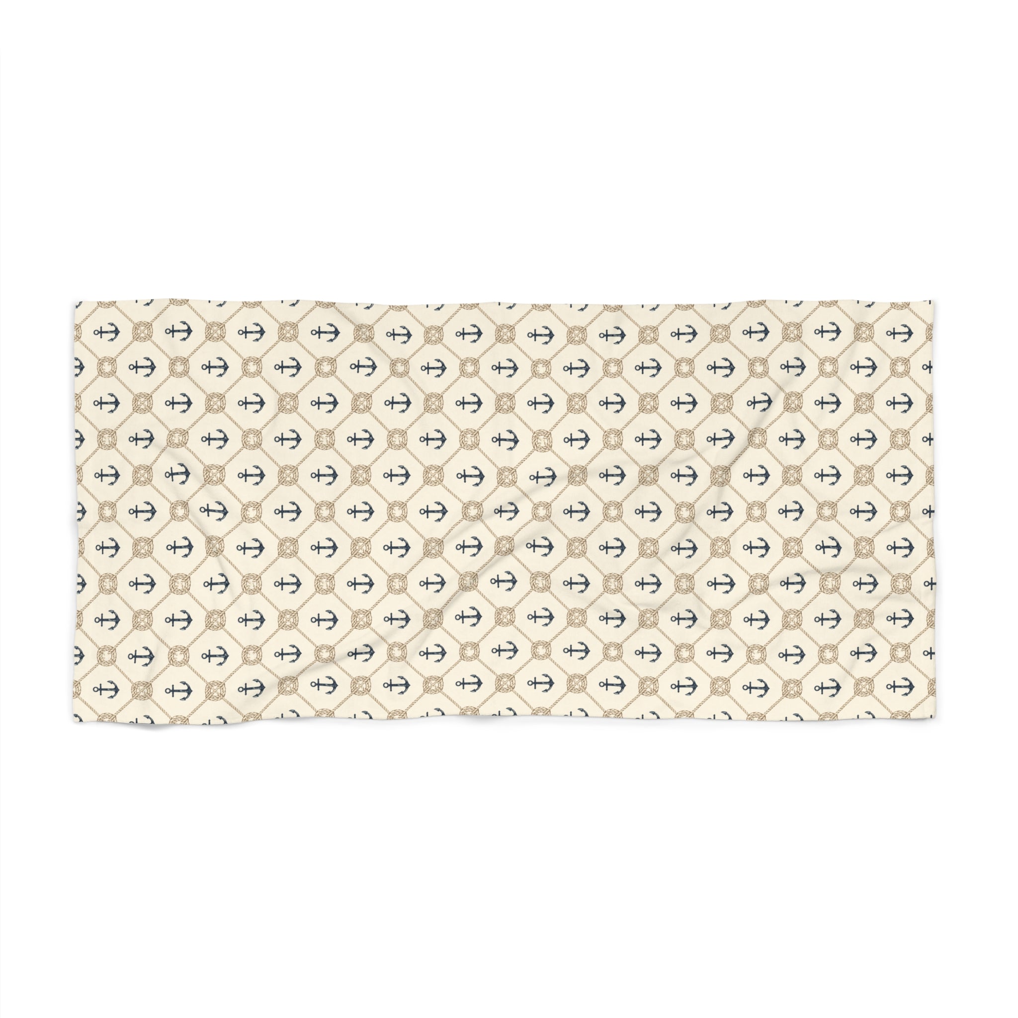 Nautical Anchor Pattern Beach Towel — Vintage Coastal Striped Anchor Print - Creations by Chris and Carlos