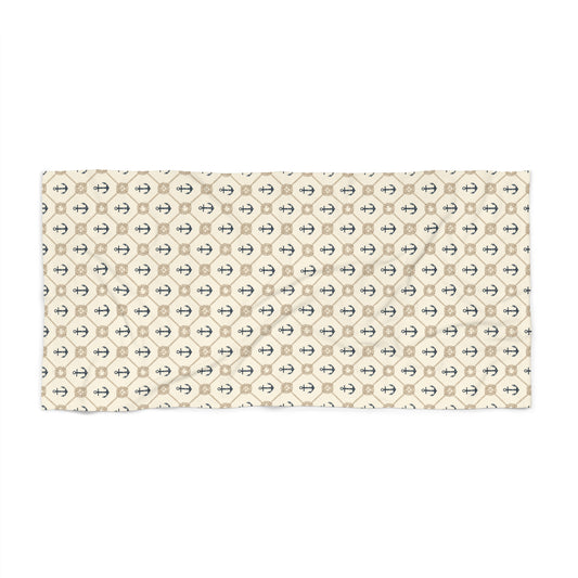 Nautical Anchor Pattern Beach Towel — Vintage Coastal Striped Anchor Print - Creations by Chris and Carlos