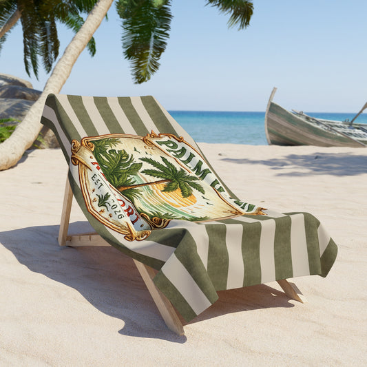 Beach Towel - Palm Haven Resort Striped Tropical Sunset Beach Towel - Creations by Chris and Carlos