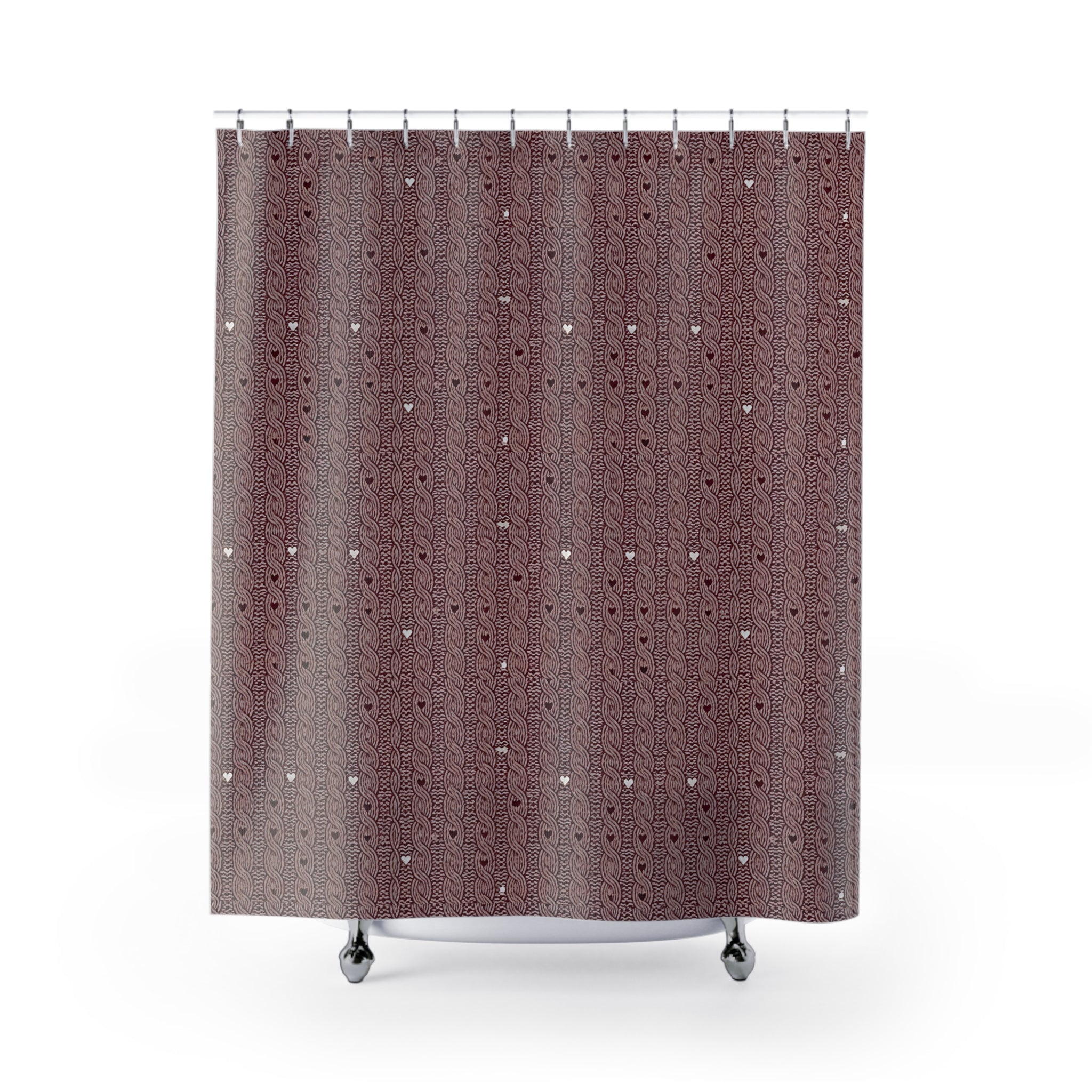 Plumstead Manor Blush Romantic Hearts Shower Curtain — Soft Sweater Knit Look - Creations by Chris and Carlos