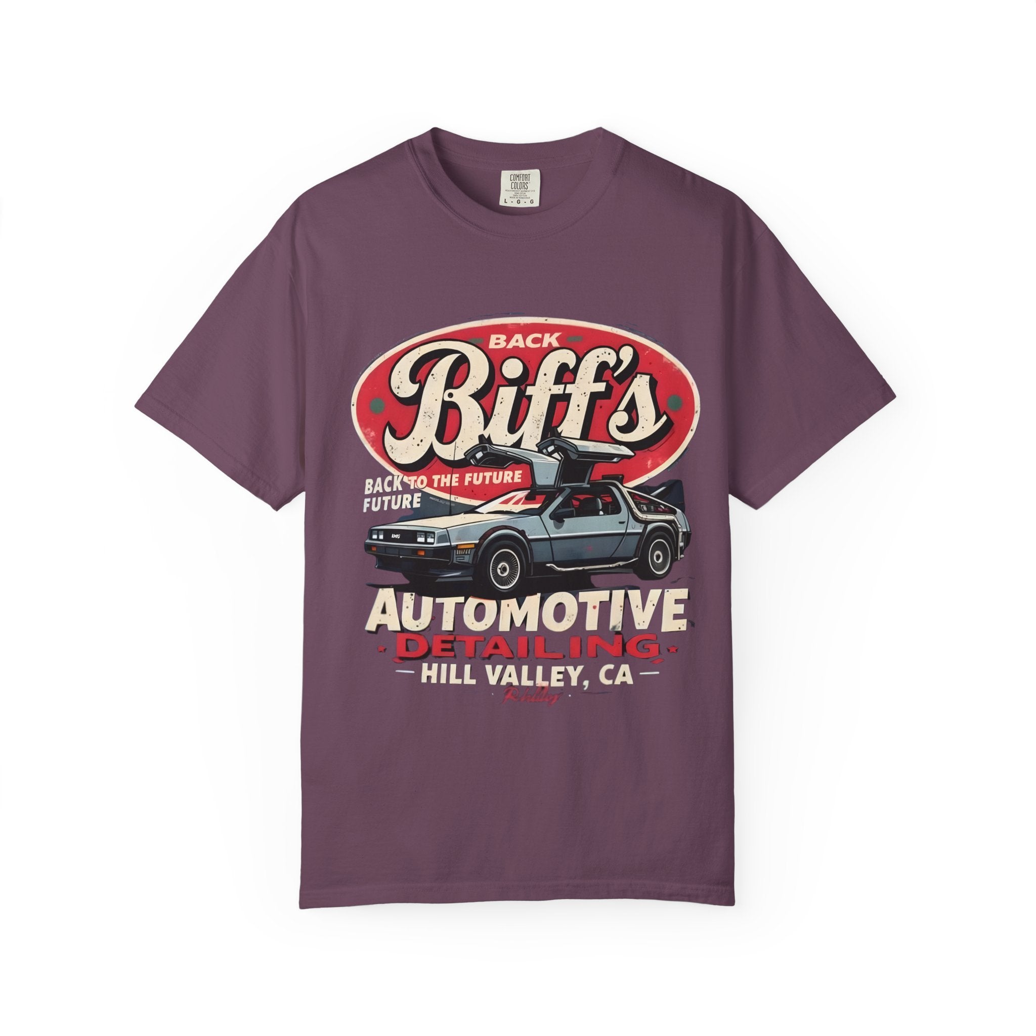 Biff's Automotive Detailing T-Shirt — Back to the Future DeLorean Graphic - Creations by Chris and Carlos