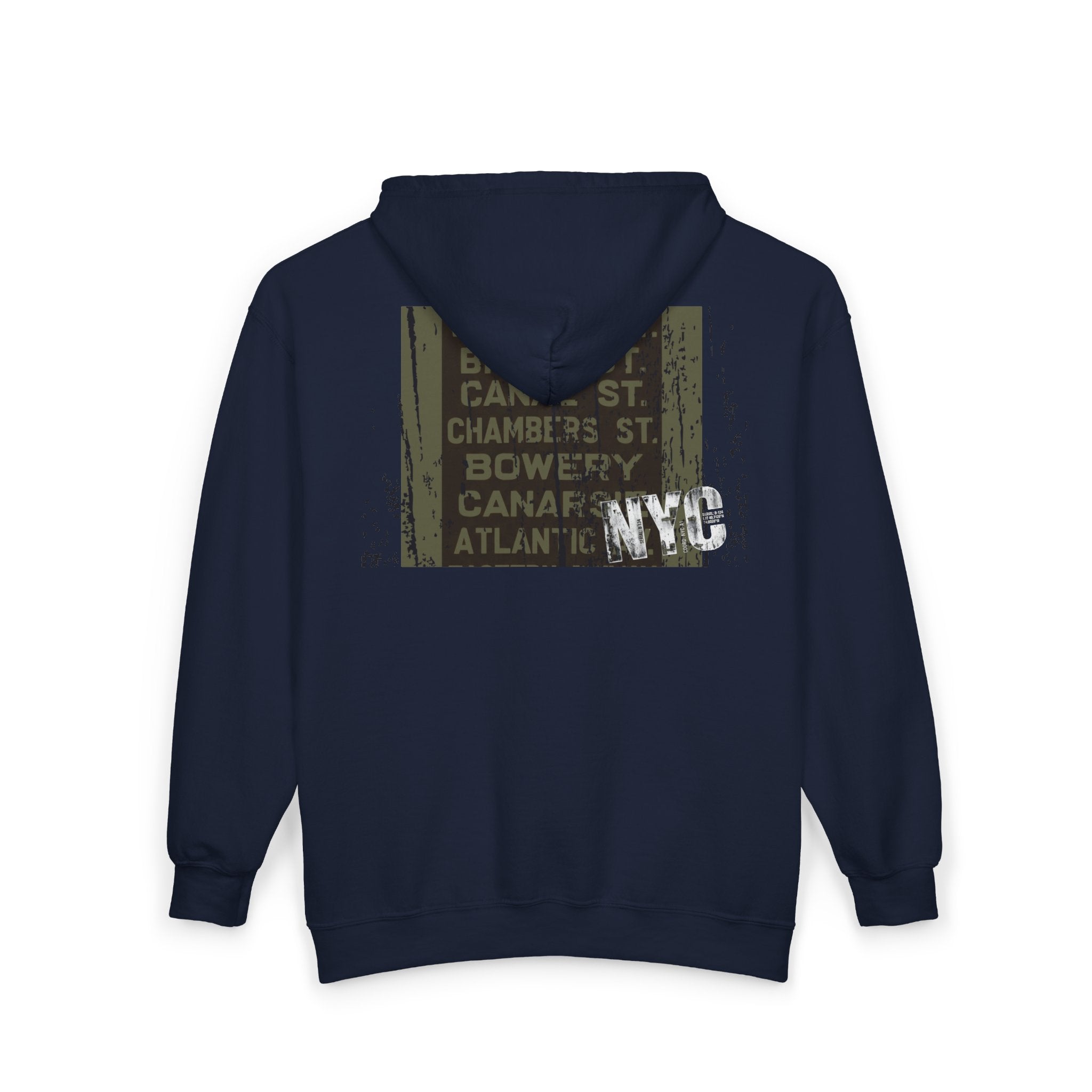 NYC Subway Vintage Sign Zip Hoodie — Astoria Bowery Canal Street Graphic - Creations by Chris and Carlos