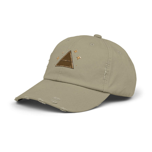 Old Soul Apothecary Distressed Pyramid Cap — Vintage Gold Triangle Embroidered Hat - Creations by Chris and Carlos
