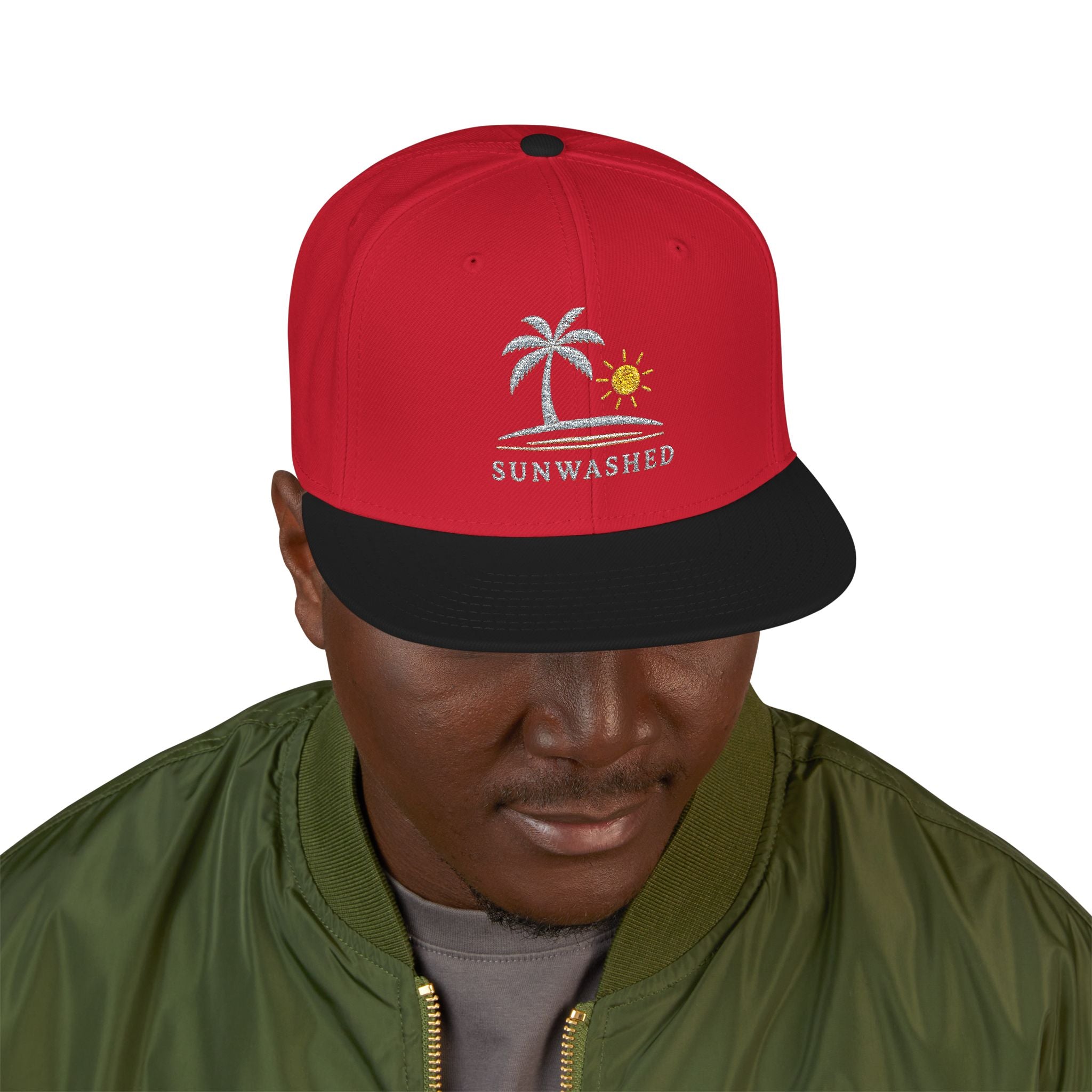 Crashed Palm Tree Snapback Hat — Embroidered Beach Sun Cap - Creations by Chris and Carlos