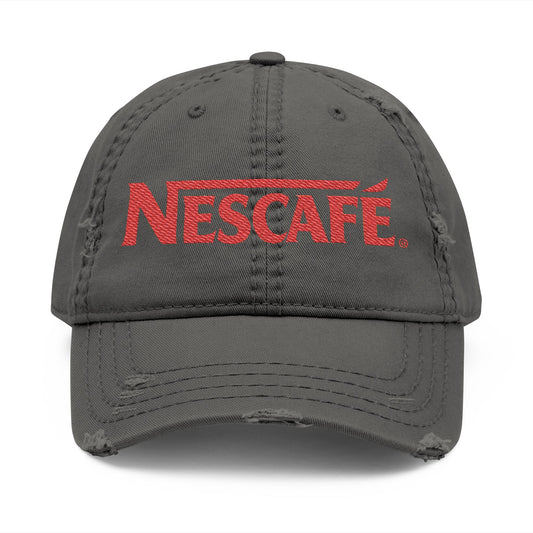 Nescafe Dad Hat — Distressed Embroidered Nescafé Logo - Creations by Chris and Carlos