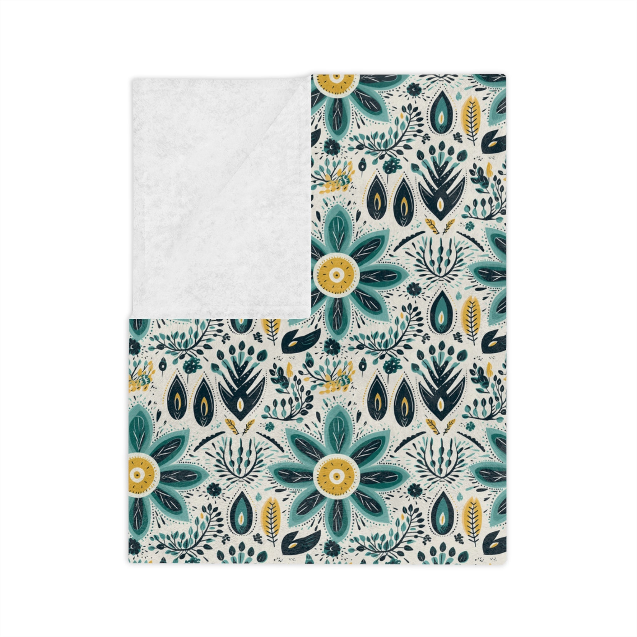 Sol y Alegría (Sun and Joy) Collection-Floral Teal Velvet Microfiber Blanket Boho Flower Pattern Throw - Creations by Chris and Carlos