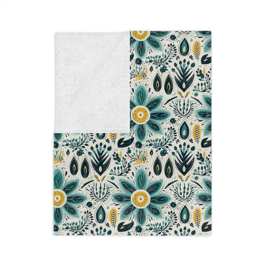 Sol y Alegría (Sun and Joy) Collection-Floral Teal Velvet Microfiber Blanket Boho Flower Pattern Throw - Creations by Chris and Carlos