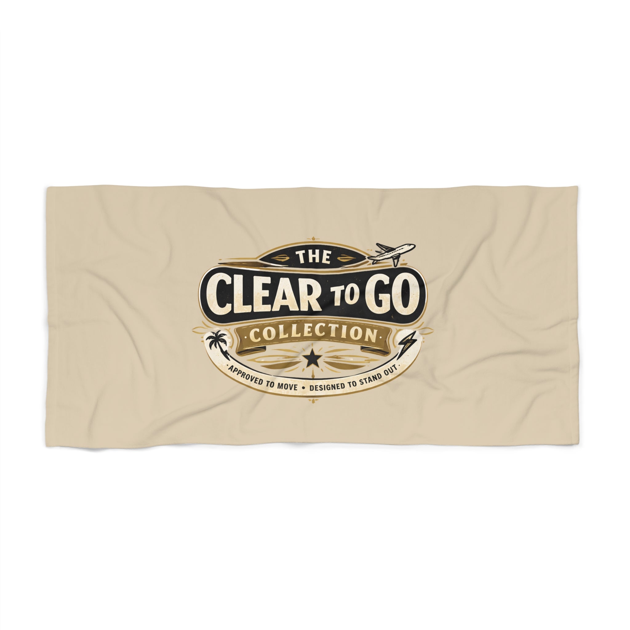 Clear To Go Collection Beach Towel – Vintage Travel Logo - Creations by Chris and Carlos