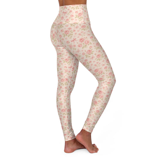 Floral High-Waist Yoga Leggings — Pastel Rose All-Over Print - Creations by Chris and Carlos