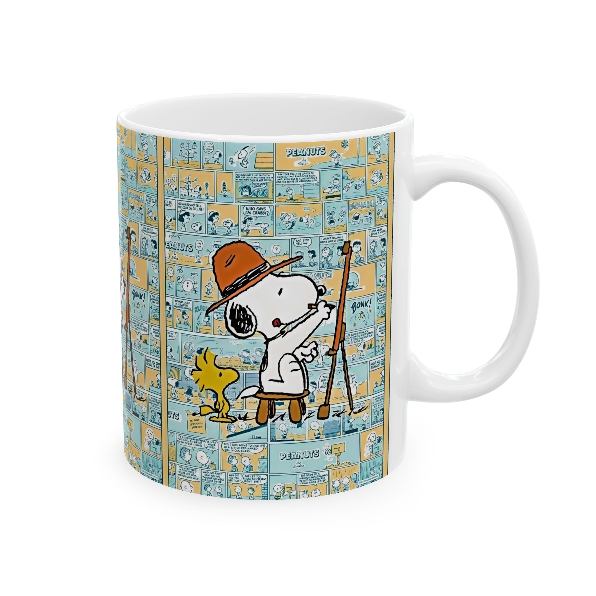 Peanuts Artist Snoopy & Woodstock Comic Strip Ceramic Mug (11oz, 15oz) - Creations by Chris and Carlos