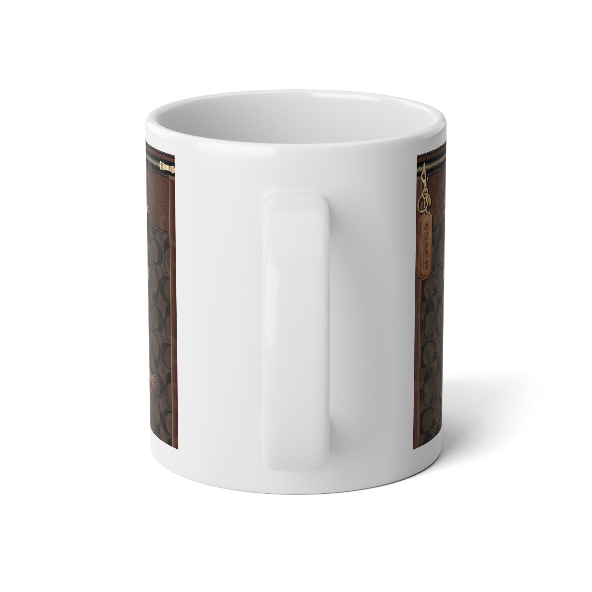 Brown Coach Designer-Inspired Jumbo Mug (20oz) with Cute Retro Betty PoopGirl & Handbag Pattern - Creations by Chris and Carlos