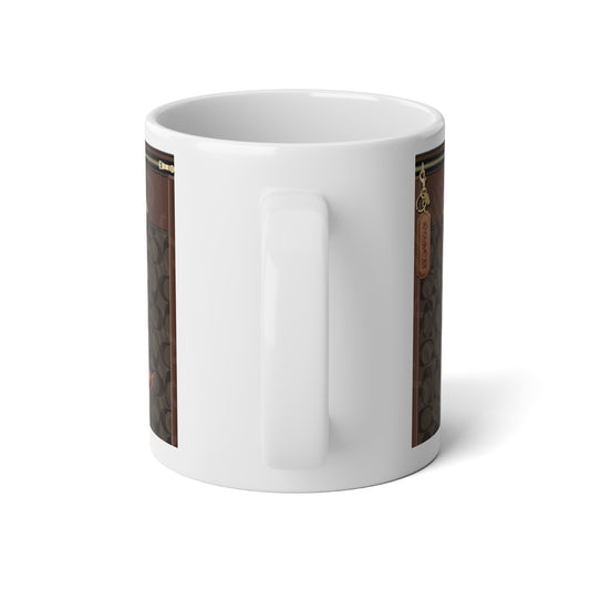 Brown Coach Designer-Inspired Jumbo Mug (20oz) with Cute Retro Betty PoopGirl & Handbag Pattern - Creations by Chris and Carlos