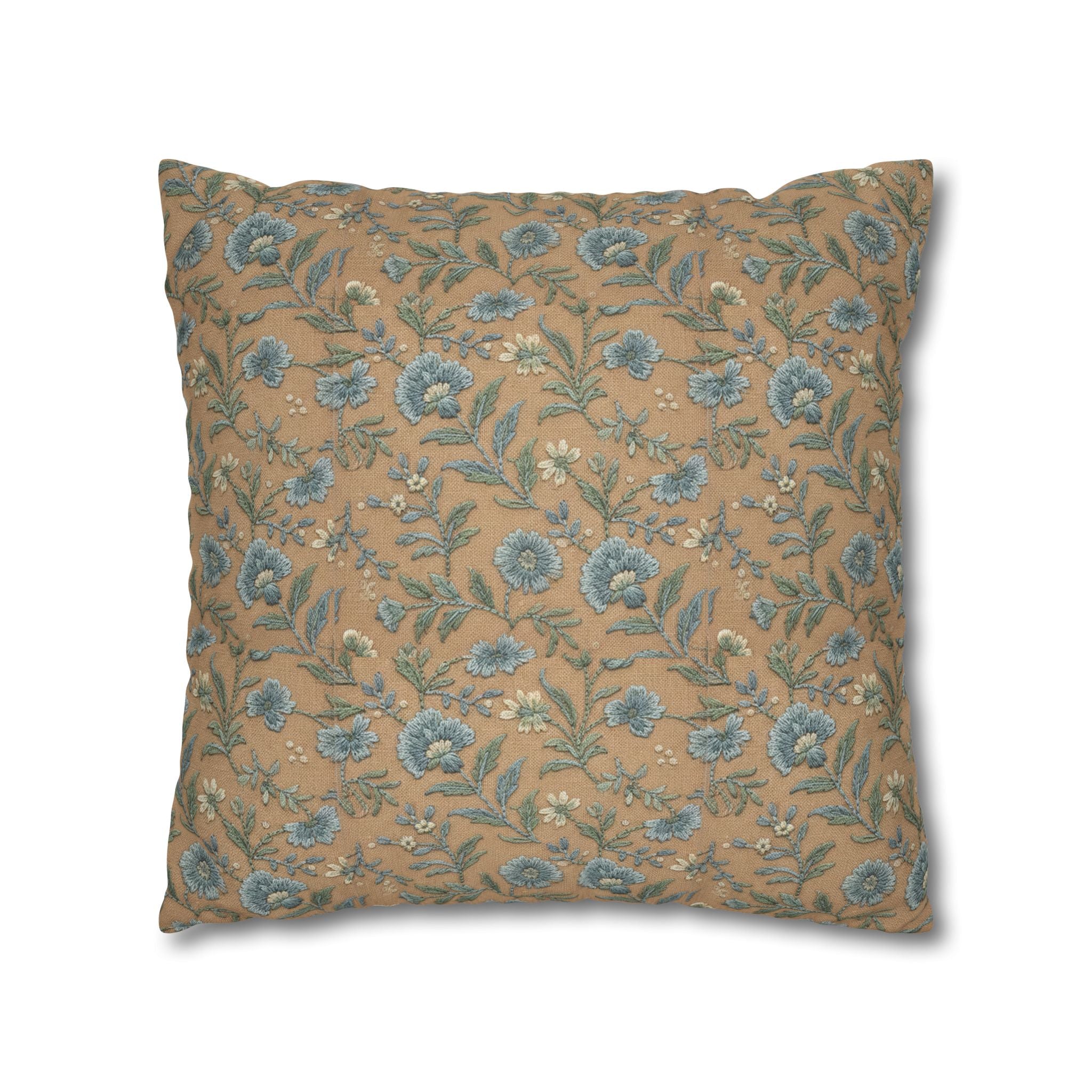 Plumstead Manor Geometric Vintage Floral Pillowcase — Blue Beige Botanical Square Pillow - Creations by Chris and Carlos