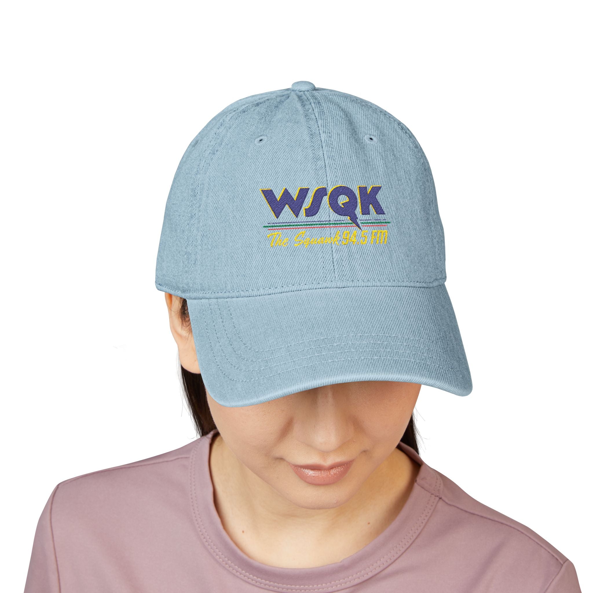 WSQK 94.5 FM Embroidered Denim Hat - Retro Radio Logo Cap - Creations by Chris and Carlos
