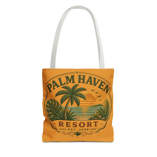 Palm Haven Resort Tote Bag – Vintage Tropical Beach Sunset Design - Creations by Chris and Carlos