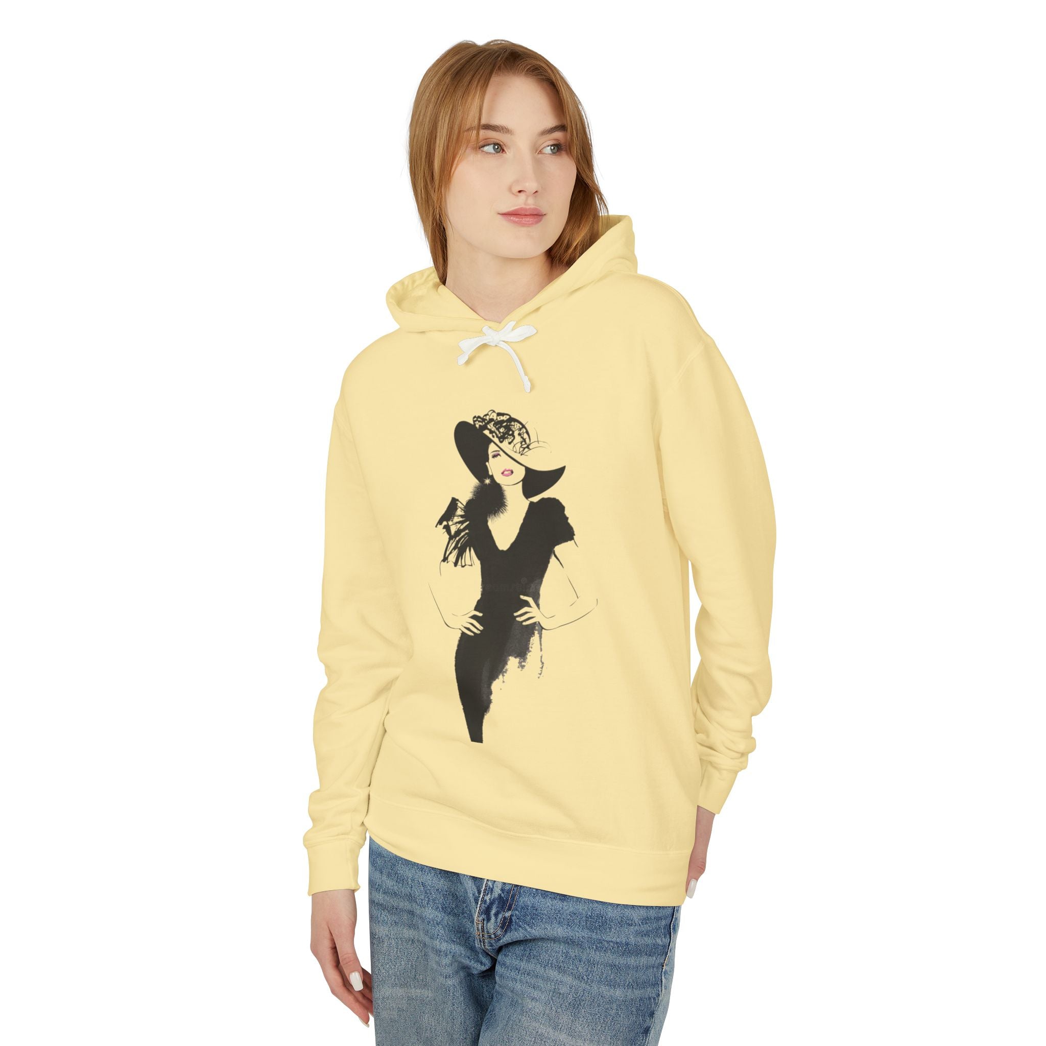 Retro Femme Fashion Hoodie — Vintage Black & White Glamour Illustration - Creations by Chris and Carlos