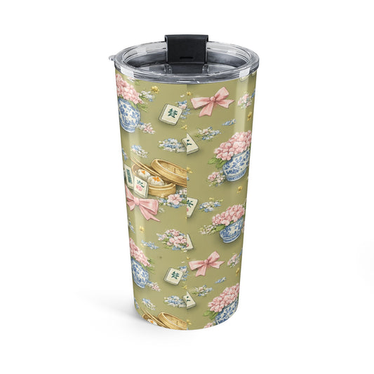 20oz Floral Mahjong Tumbler — Vintage Hydrangea & Mahjong Tile Travel Cup - Creations by Chris and Carlos