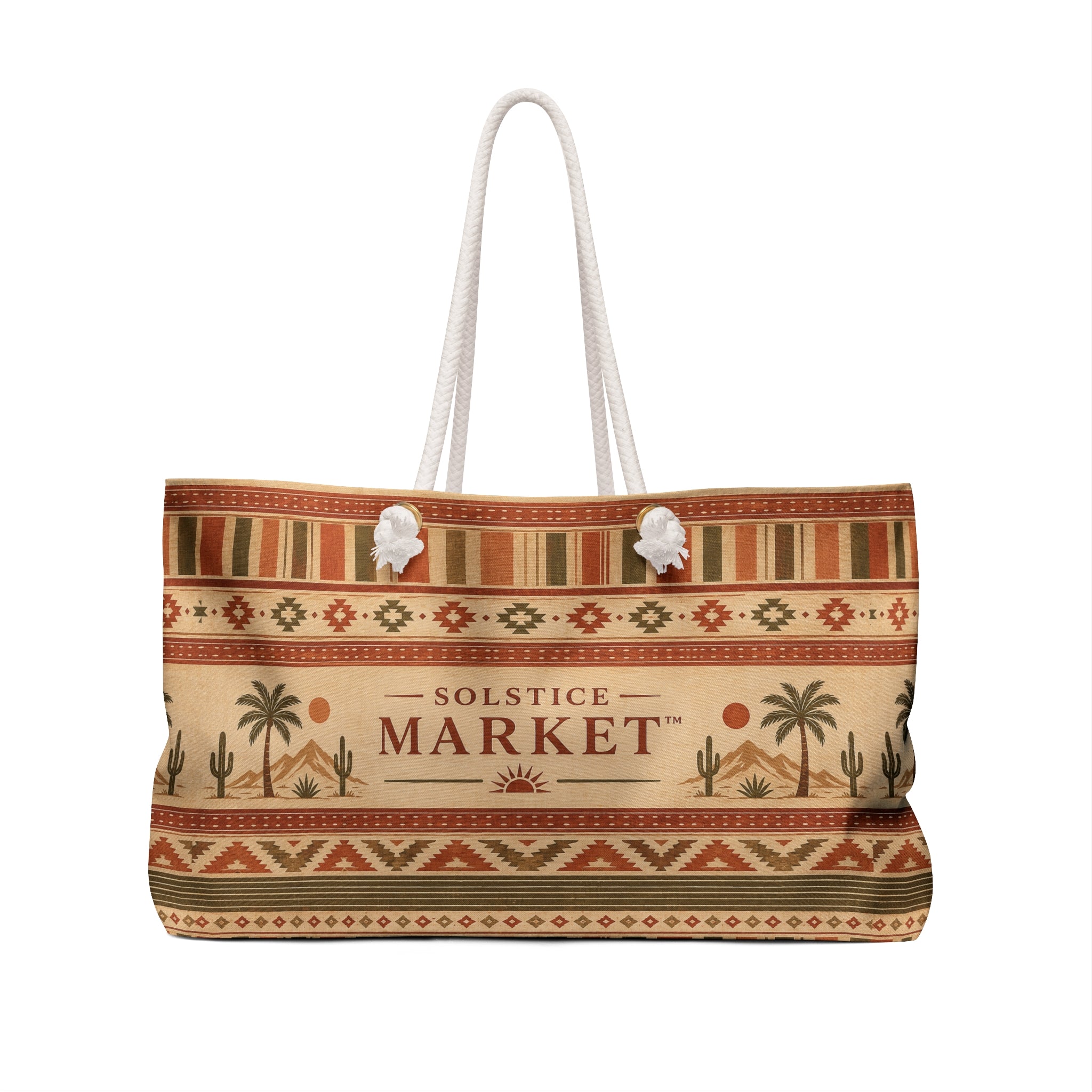 Solstice Market Weekender Bag - Southwestern Palm & Cactus Travel Tote - Creations by Chris and Carlos