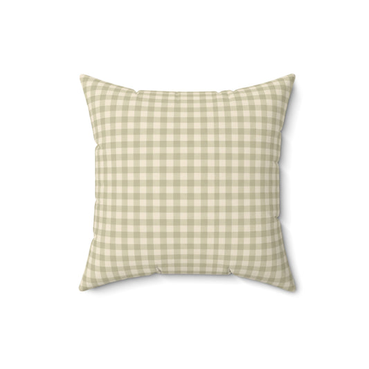 Gingham Faux Suede Square Pillow — Light Sage Check Decorative Throw Pillow - Creations by Chris and Carlos