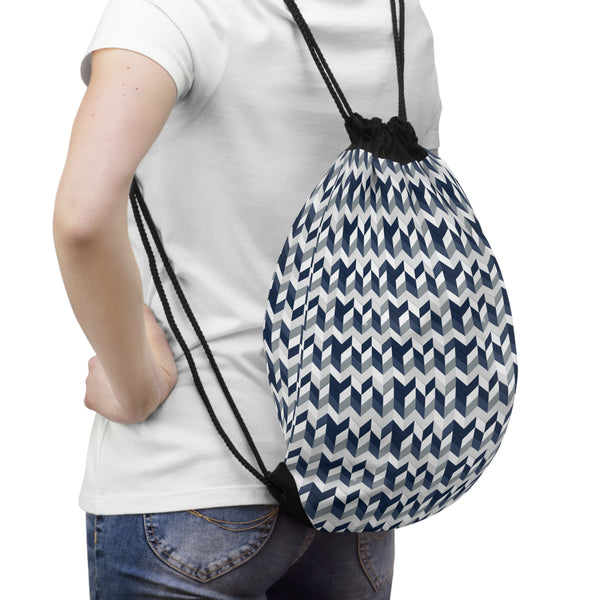 Prism Point Athletic Collection Navy Chevron Drawstring Bag — Lightweight Geometric Gym & Travel Sack - Creations by Chris and Carlos
