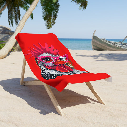 Red Rooster Beach Towel — Funky Sunglass Chicken Print - Creations by Chris and Carlos