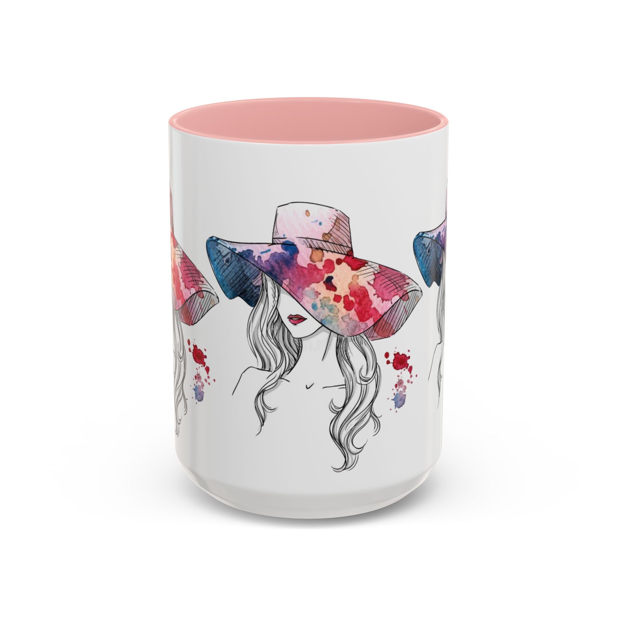 Watercolor Sun Hat Coffee Mug - Chic Fashion Illustration Accent Mug (11/15oz) - Creations by Chris and Carlos